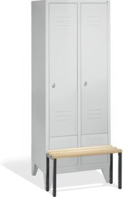 C+P Umkleidespind Classic mit Sitzbank, 2 Abteile, Lichtgrau, H: 185 cm, B: 81 cm, T: 50 cm bis 81,5 cm - Bild 1