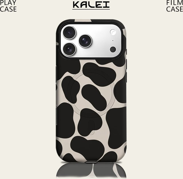 Potdemiel Handyhülle im Kuhfell-Design für iPhone 17 16 15 14 13 Pro Max Plus, Schwarz-Weiß, magnetische robuste Hülle - Bild 1