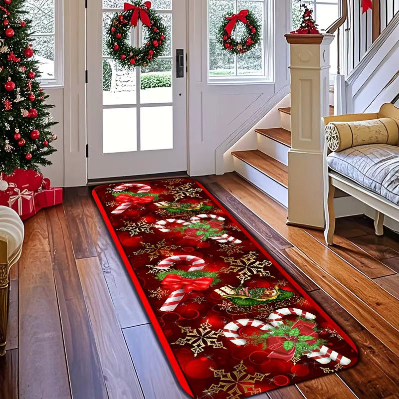 VIKAMA Christmas Runner Mat Druckteppich in Rot und Gold für Küche, Flur und Eingangsbereich - Bild 3