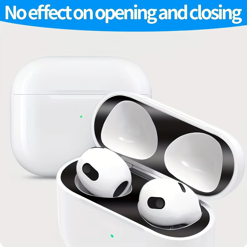 3 Stück Staubschutz-Aufkleber in Schwarz für Apple Airpods als Staubschutzfolie gegen Eisen- und Metallstaub - Bild 2