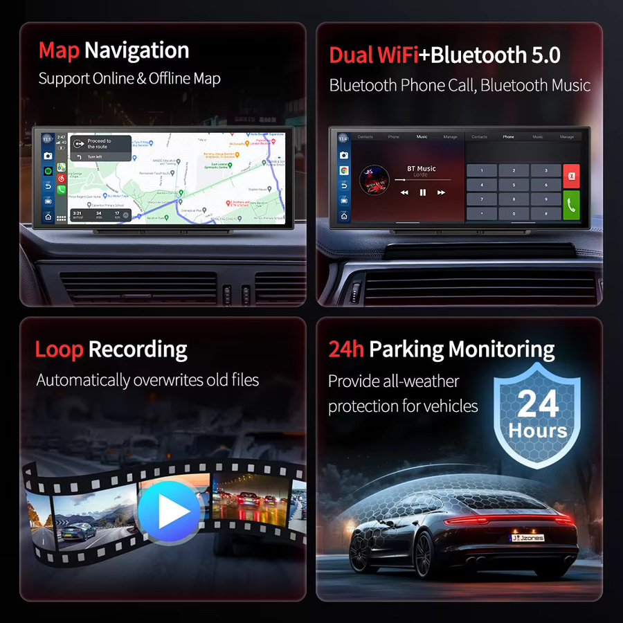 Imagebon 11,4 Zoll Android 14 Dashcam mit 4G LTE, 8-Kern Prozessor, kabellosem CarPlay, Android Auto, GPS-Navigation und Google Play in Schwarz - Bild 5