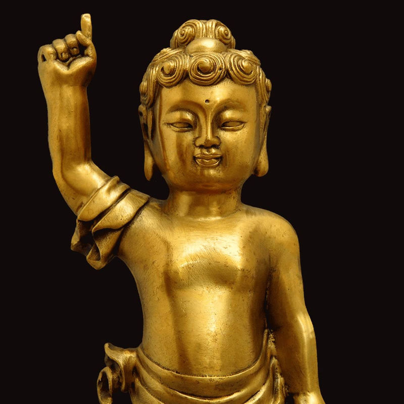 Orientalische Buddha Statue aus Messing in Gold, stehendes Buddha-Dekorationsmodell - Bild 2