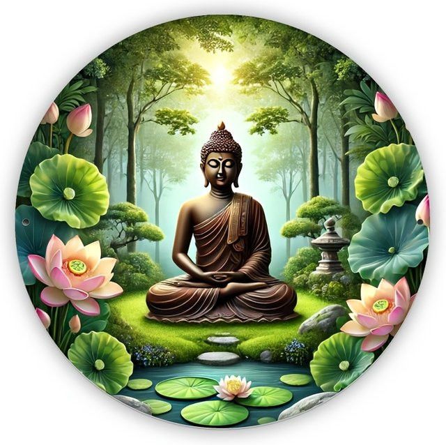 Potdemiel Vintage Buddha Meditation Metallwandkunst mit Lotusblumen in Grün, B/H: 20,32 x 20,32 cm - Bild 1
