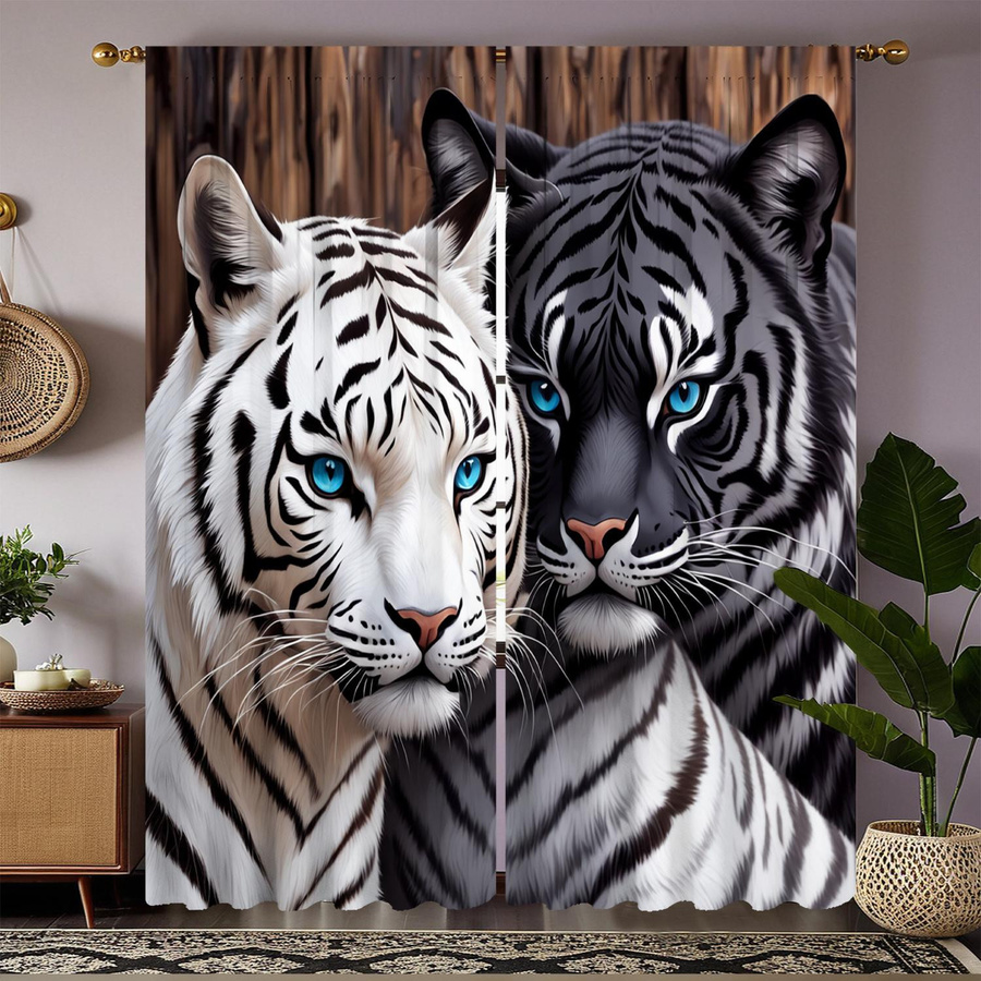 Tonnika Chen Vorhang mit Tigerprint in Multicolor aus Polyester, 2er-Set, Breite: 100 cm, Höhe: 70 cm - Bild 5
