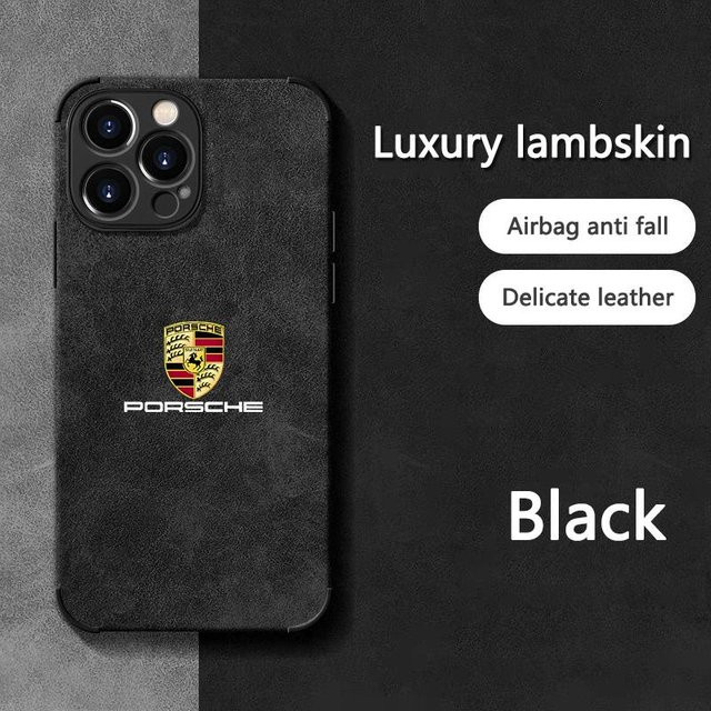 Porsche Handyhülle aus Lammleder und Wildleder für iPhone 11 bis iPhone 16 Pro Max in Schwarz - Bild 1