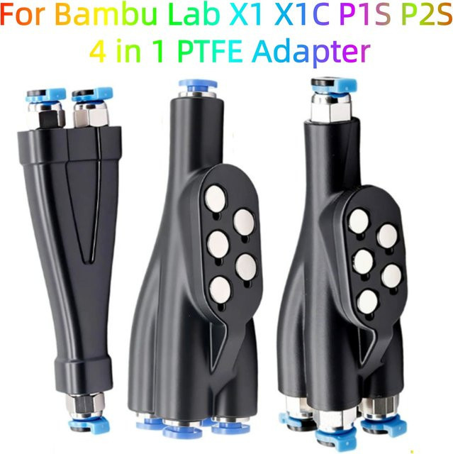 Bambu Lab 4-in-1 PTFE-Adapter Materialrohr Erweiterungsanschluss für AMS und 3D-Drucker X1, X1C, P1S, P2S in Schwarz - Bild 1