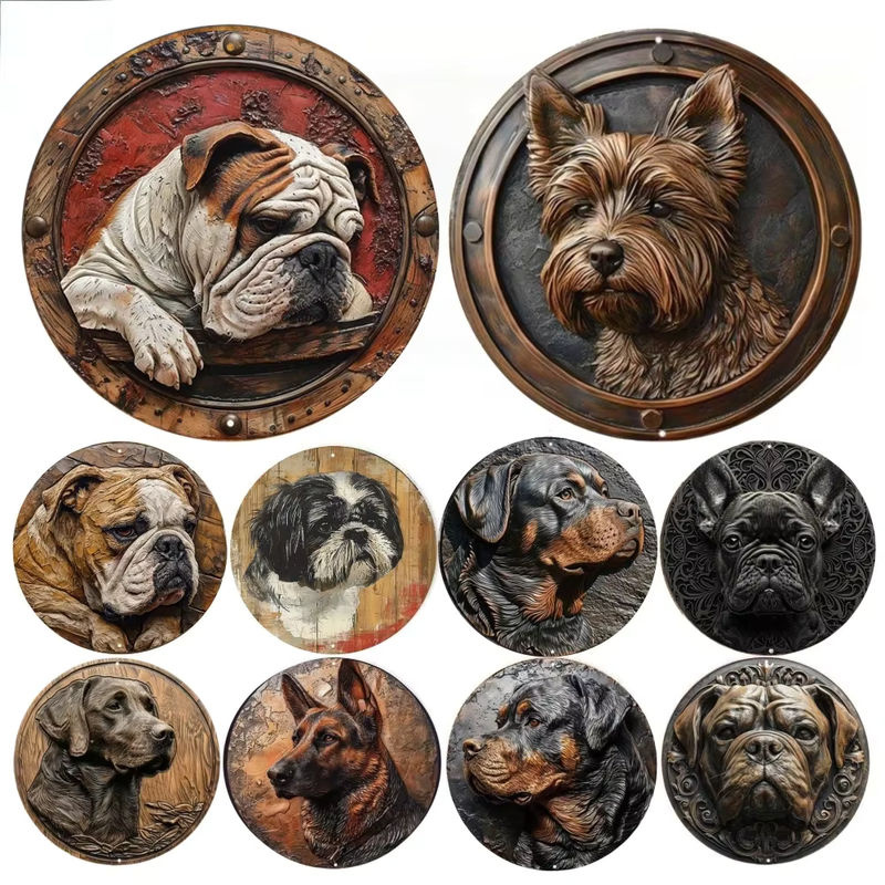 Rundes Metall-Aluminium-Wandschild mit Französische-Bulldogge-Motiv und Faux-Prägung in Mehrfarbig für deine Wohnzimmer-Dekoration - Bild 2
