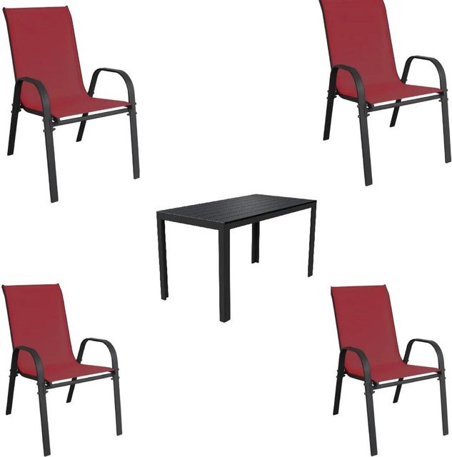 Lex Gartenmöbel Set 5-teilige Sitzgruppe mit Stapelstühlen und Gartentisch in Rot - Bild 1