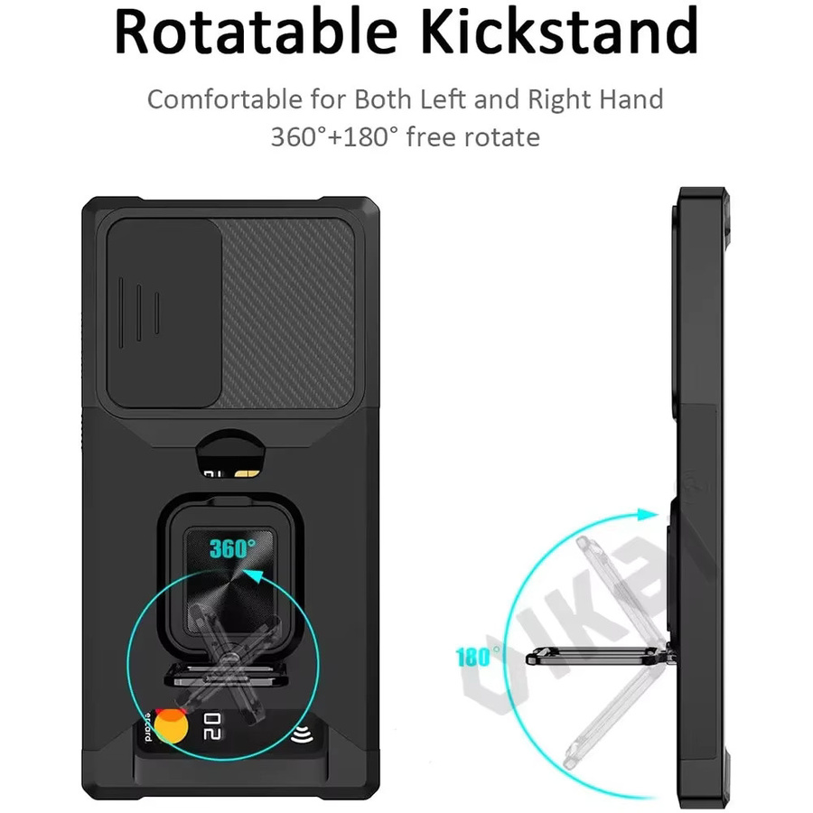 Foohly Panzerhülle mit Ständer, Objektivschutz, Kartenfach und Ringhalter für Samsung Galaxy S26 Ultra, S26+ und S25 Plus in Schwarz oder Grün - Bild 5