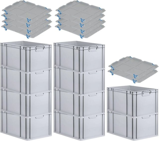 PROREGAL SparSet 10x Eurobox NextGen Grip mit Auflagedeckel in Grau, H x B x T: 32 x 40 x 60 cm, 65 Liter, mit verstärkten Wänden - Bild 1