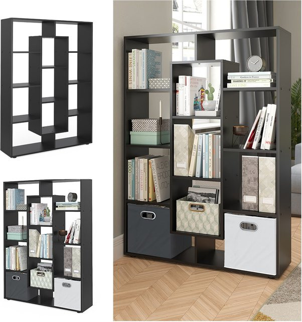 VICCO Raumteiler Bücherregal mit 11 Fächern in Schwarz als Standregal für Büro und Wohnzimmer - Bild 1