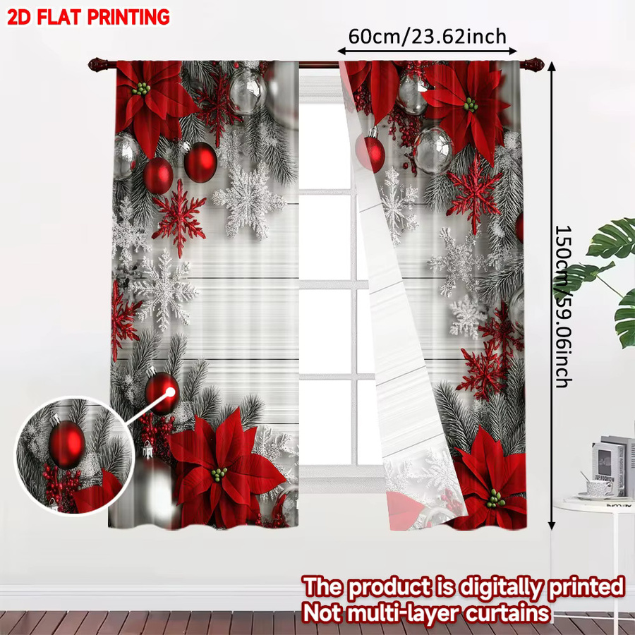 Set aus 2 weihnachtlichen Polyester-Vorhängen mit Frohe Weihnachten Motiv in Rot und Weiß - Bild 2