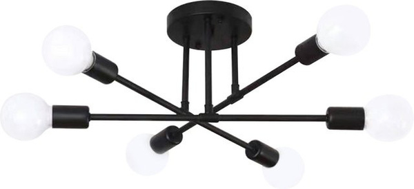 TOMTOP JMS Deckenlampe im Industriestil mit 6 Köpfen aus Metall in Schwarz für Schlafzimmer, Arbeitszimmer und Esszimmer