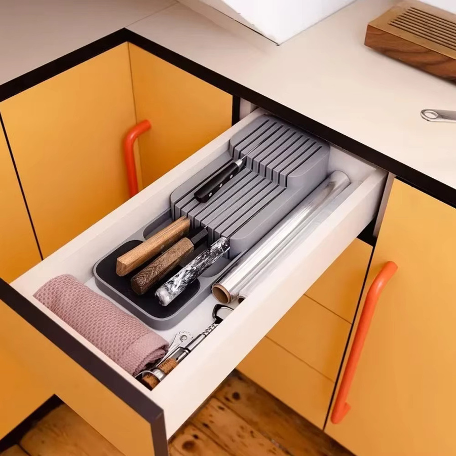 FEB.WIND Messer-Aufbewahrungsbox für die Küchenschublade, Messerhalter und Organizer aus Kunststoff, Grau - Bild 1