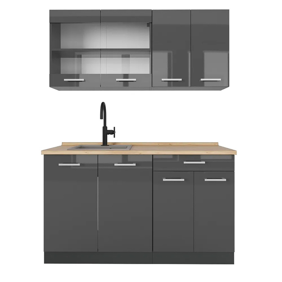 Vicco R-Line Singleküche in Anthrazit Hochglanz ohne Arbeitsplatte und Elektrogeräte, Breite: 140 cm - Bild 2