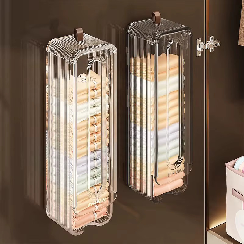 LIJIAO Unterwäsche-Aufbewahrungsbox und Kleiderorganizer aus Mesh, Wandmontage ohne Bohren, Weiß/Transparent - Bild 2