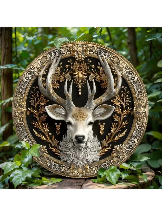 Potdemiel Metalldekorationsplatte mit Hirschkopf-Design in Mehrfarbig, runde Wanddekoration Durchmesser: 20 cm - Bild 5