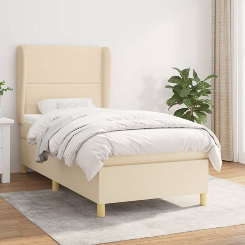 Vidaxl Boxspringbett mit Matratze aus Stoff in Beige, B/T/H: 90 x 190 cm - Bild 1