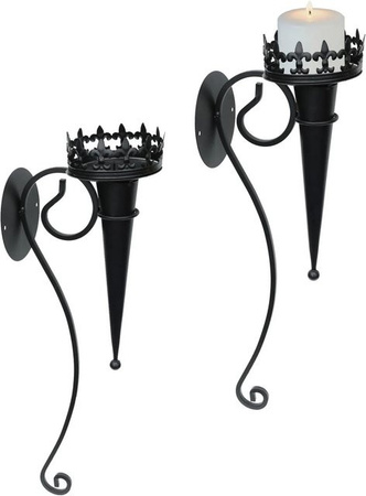 Lex 2er Set Wandkerzenhalter aus Metall in Schwarz für Stumpenkerzen und Teelichter