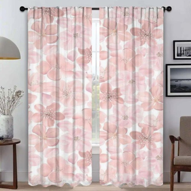 Blumen Fenstervorhang aus Tüll in Pink, 2 Paneele für Schlafzimmer und Wohnzimmer, B: 50 cm, H: 70 cm - Bild 1