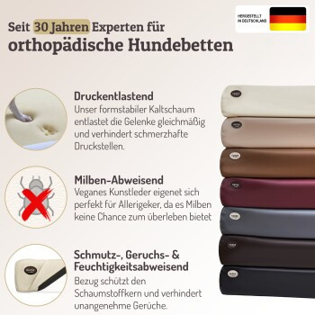 SABRO Hundebett KUDDE aus Kunstleder in Creme/Beige mit orthopädischem Schaumstoff und abnehmbarem Bezug - Bild 2