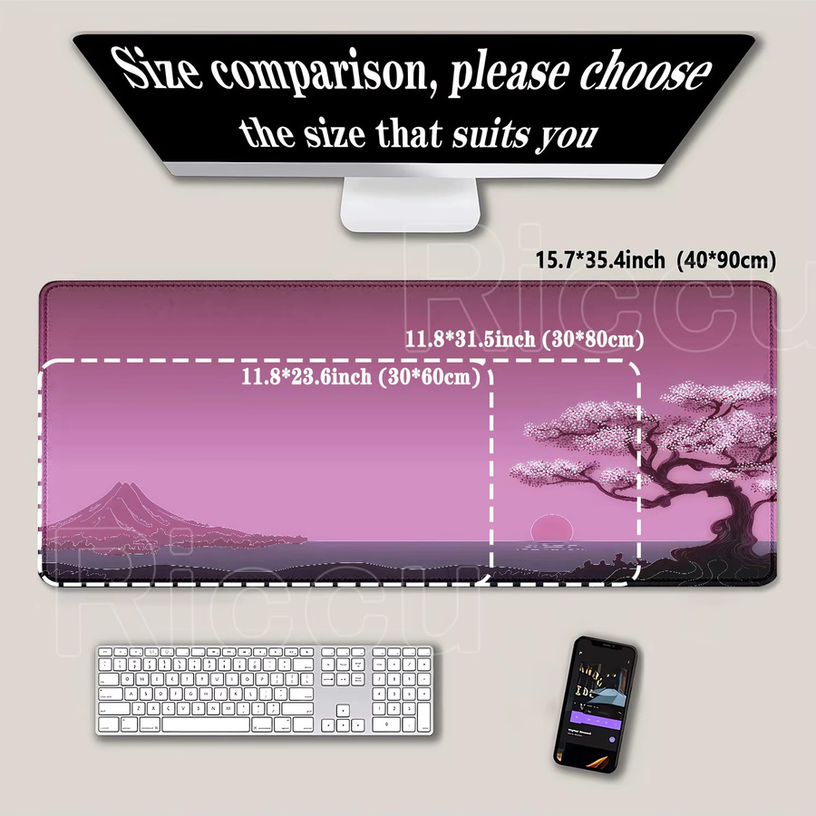 Riccu Mauspad Japan Kirschblüte Sakura in Pink, Schreibtischunterlage für Gaming und Büro, B/T: 90 x 40 cm - Bild 2