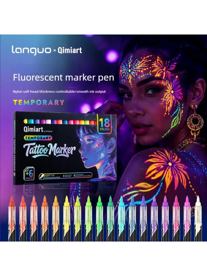 18 Farben UV-Fluoreszierende Marker mit weicher Brush-Spitze für DIY-Zeichnungen, Graffiti und Schulbedarf in Multicolour - Bild 6