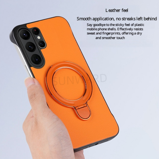 SUNWARD MagSafe Business Leder Handyhülle für Samsung Galaxy S26 S25 S24 Ultra Plus in Orange - Bild 1