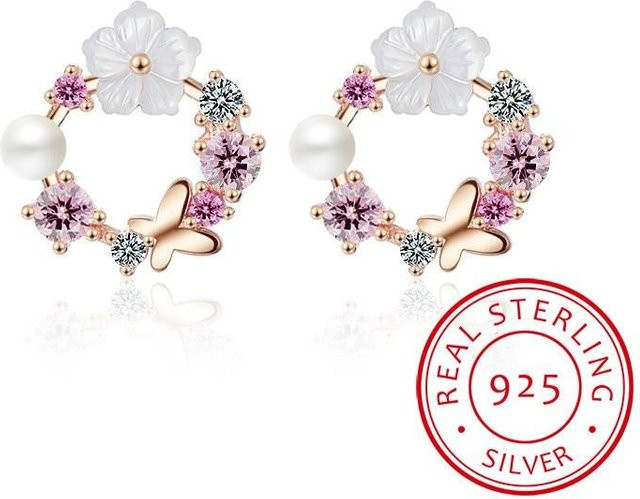 Ohrringe 925 Silber, Schmetterling, Perle, Zirkonia, Kristall, Damen - Bild 1