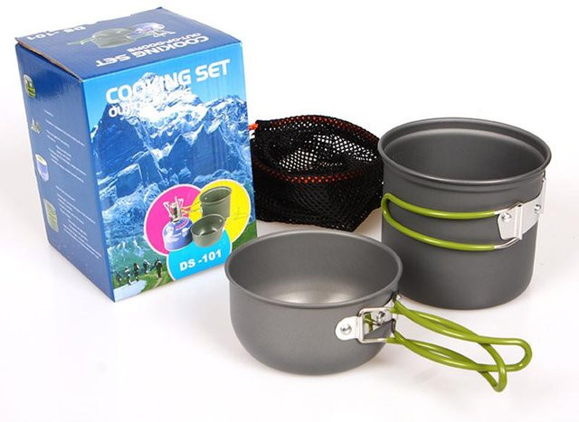 Binchi Outdoor Equipment Camping Kochgeschirr Set aus Aluminium mit Antihaftbeschichtung, Topf und Pfanne, Green - Bild 1