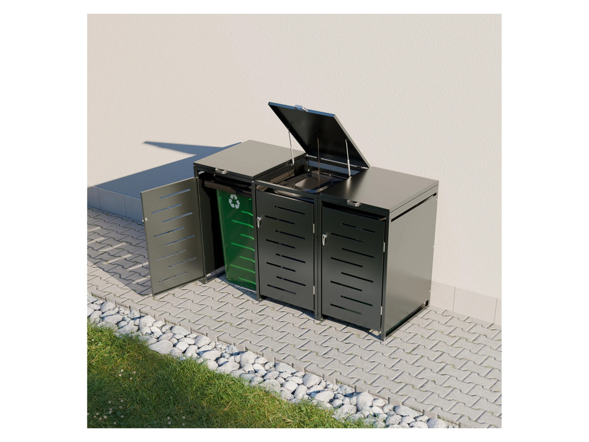 Juskys Mülltonnenbox Arel 3er Metall Gartenbox Aufbewahrungsbox Anthrazit - Bild 2