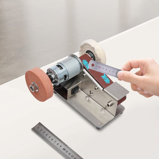 CNCEST Elektrischer kleiner Bandschleifer 150 W in Silber, 7-fach verstellbare Poliermaschine mit 4500–9000 U/min zum Schleifen von Edelstahl, Eisen und Holz - Bild 1