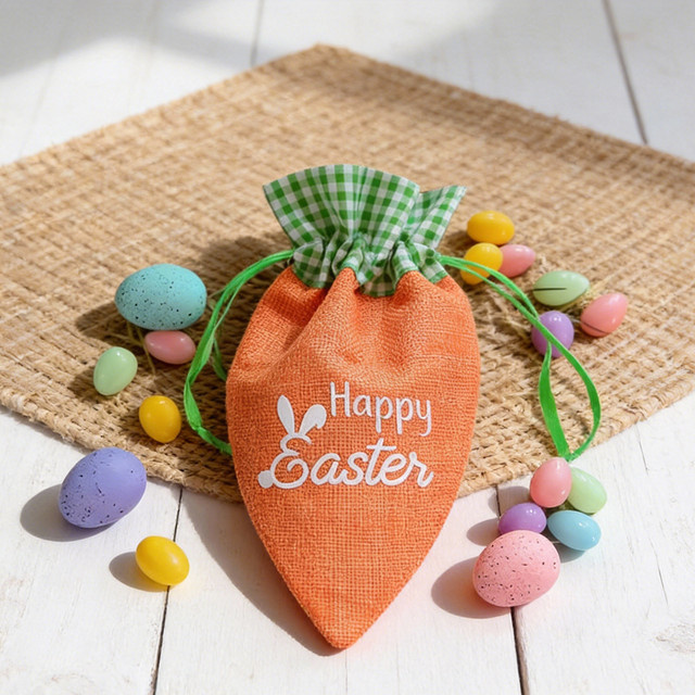 5 Stück Karottenförmige Ostern-Geschenktüten aus Jute in Orange für Kinder und Süßigkeiten-Aufbewahrung - Bild 1