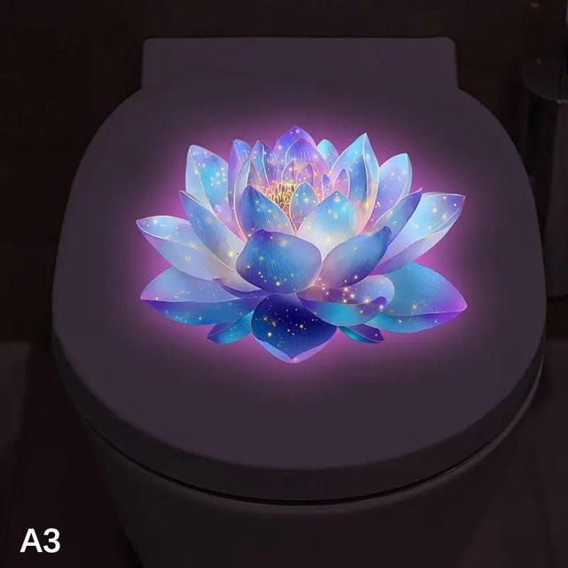 Yukimm Selbstklebender Lotus Leuchtet-im-Dunkeln Toilettenaufkleber für Badezimmer und Toilettendeckel in Mehrfarbig, A3 - Bild 1