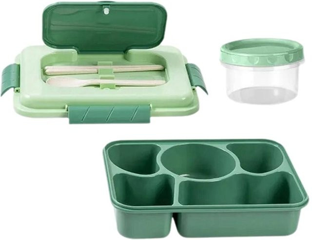 Yiran Furniture Bento-Box Lunchbox mit 4/5 Fächern und Schüssel, grün, auslaufsicher und mikrowellengeeignet, inklusive Besteck - Bild 1