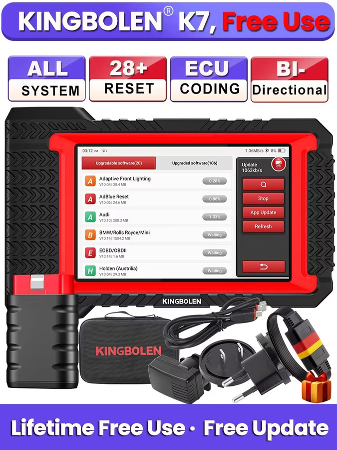 KINGBOLEN K7 OBD2 Scanner in Schwarz: Vollsystem-Diagnosegerät mit 31 Rücksetzfunktionen, ECU-Codierung, bidirektionaler Scan-Funktion und CANFD FCA Unterstützung - Bild 4