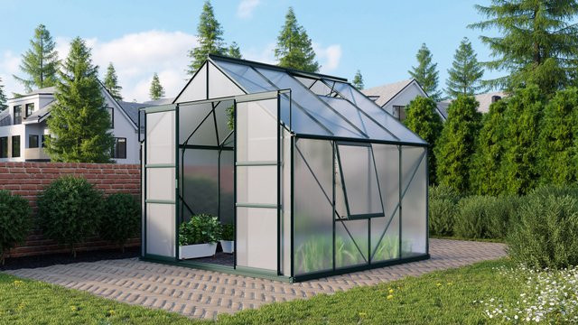 Vitavia Gewächshaus Meridian 6700 in Smaragdgrün mit Polycarbonat-Platten und Doppelschiebetür, 6,7 m² - Bild 1
