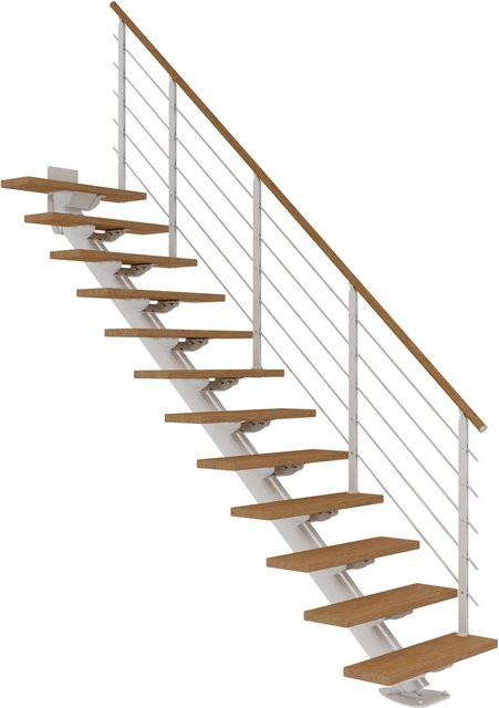Dolle Mittelholmtreppe Sydney gerade mit 12 Stufen in Eiche und weißen Metallteilen - Bild 1
