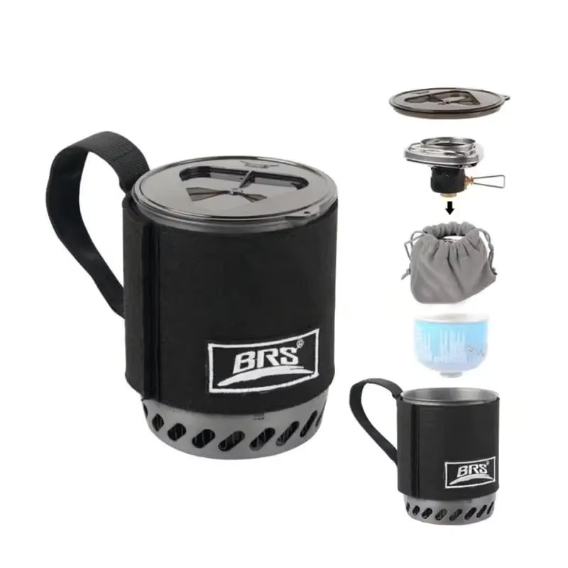 BRS 61 Jet Boil Camping Kocher mit Wärmetauscher, tragbarer Gasherd für Camping und Backpacking, Schwarz/Edelstahl - Bild 6