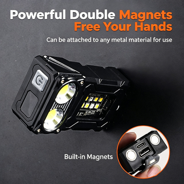 BALDR Wiederaufladbare Magnetische LED-Arbeitsleuchte mit COB-Dual-Lichtquelle und 1200mAh Akku in Schwarz - Bild 1