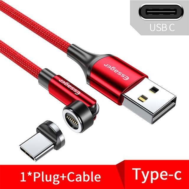 Essager 360 Grad drehbares magnetisches USB-Typ-C-Schnellladekabel mit 3 A, Länge: 2 m, Farbe: Rot - Bild 1