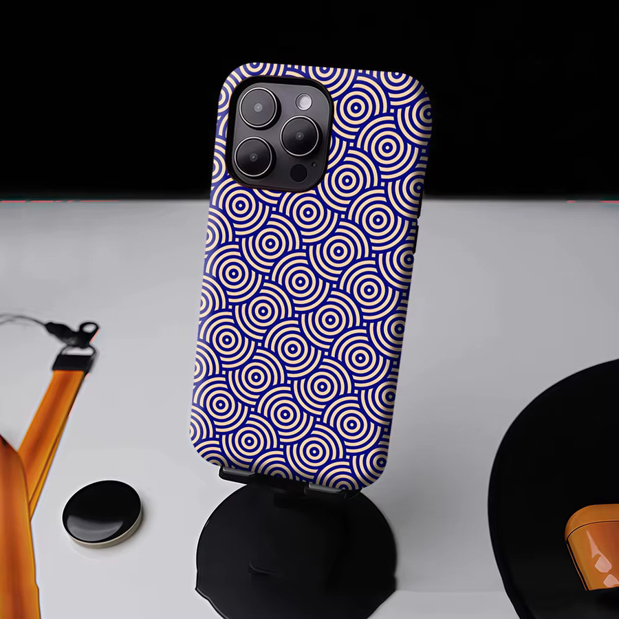 Potdemiel Magnetische Handyhülle Indigo mit konzentrischen Kreisen für iPhone 17 16 15 14 13 Pro Max Plus, Robuste Einzel- und Doppelschichtige Schutzhülle, Blau - Bild 4