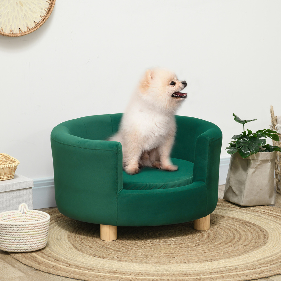 Aosom PawHut Hundesofa in Grün mit weichem Samtbezug und Holzbeinen, B/T/H: 65 x 64 x 37 cm - Bild 2
