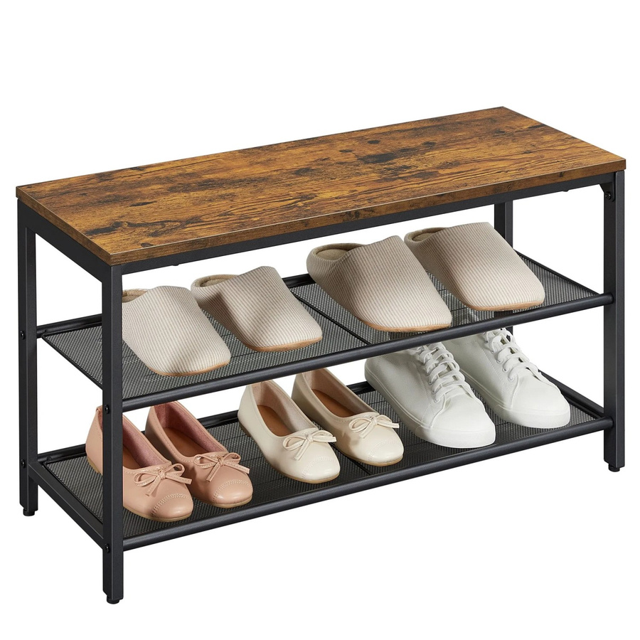 Songmics Dacey Schuhbank im Vintage-Stil aus Holz und Metall, Farbe Braun-Schwarz, B/T/H: 80 x 30 x 44,5 cm - Bild 2