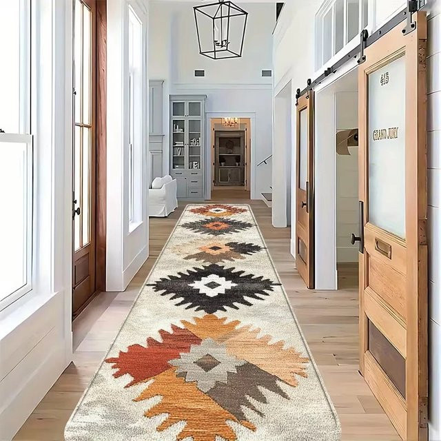 VIKAMA Bohemian Vintage Teppich, rechteckige rutschfeste Bodenmatte in Multicolour, B/T: 120 x 40 cm - Bild 1
