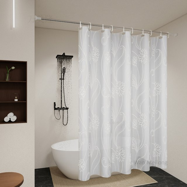 Potdemiel Duschvorhang mit floralem Lotusmuster in Weiß, B/H: 90 x 180 cm - Bild 1