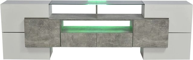 okwish TV Schrank in Hochglanz Weiß mit LED und Glasoberfläche, B/T/H: 200 x 30 x 60 cm - Bild 1