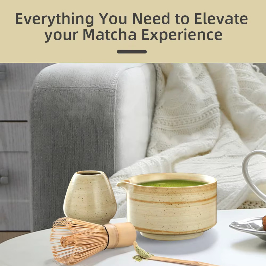 MYVIT 6-teiliges japanisches Matcha Tee-Set aus Bambus in Beige mit Schneebesen und Teelöffel - Bild 4