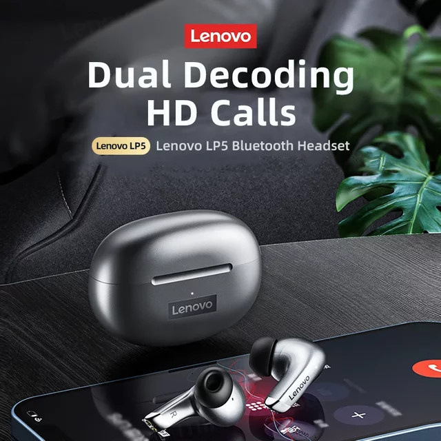 Lenovo LP5 TWS kabellose Bluetooth-Kopfhörer in Grau mit Mikrofon für Gaming und Sport - Bild 1