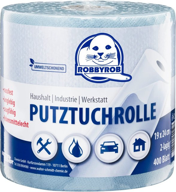 Robbyrob Putztuchrolle Cellulose Blau 2-lagig 400 Blatt B: 19 cm, T: 24 cm - Bild 1